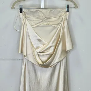 Selfie Leslie Champagne Satin‎ Strapless Cowl Back Maxi Dress Cream Women's XS thumbnail 6
