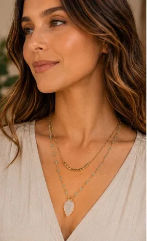Luna Norte Moonstone Layered Necklace Set | Genuine Gemstone Brass Jewelry thumbnail 1