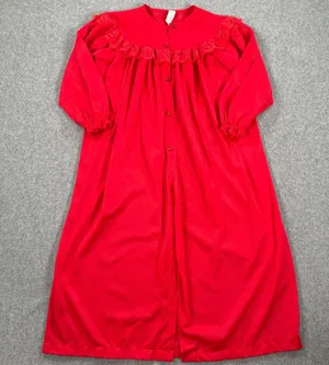 Green Bros. Vintage Robe Sleep Nightgown Size 6 Red Nylon Sheer Lace Trim Button thumbnail 1
