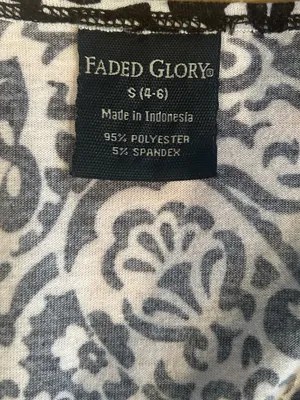 Faded Glory Black White Floral V-Neck Short Sleeve Knee Knit Dress S Stretch thumbnail 2