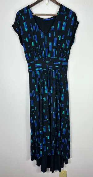 APT.9 Maxi Dress Womens Small Black Geometric‎ Short Sleeve Office Chic Artsy thumbnail 1