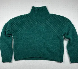 Free People Bradley Turtleneck Sweater Women’s Medium Green Chunky Knit Cropped thumbnail 1