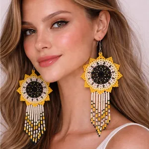 Sunflower Beaded Earrings Yellow thumbnail 1