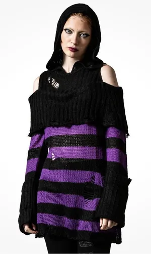 Killstar Gothic Goth Punk‎ Pullover Knit Sweater Salvia Striped Purple Size XS thumbnail 1