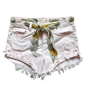 Womens Altar’d State Pink Raw Hem Jean Shorts with Tie Scarf Belt - Sz 27 thumbnail 2