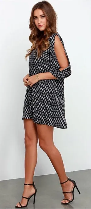 Lulu’s Shifting Dears Black Print Long Sleeve Dress thumbnail 1
