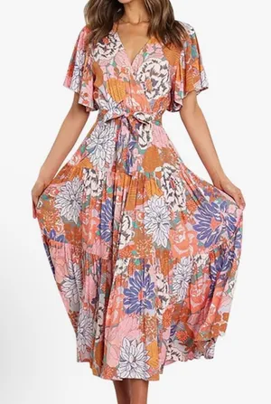 Petal & Pup Boho Floral Tiered Maxi Dress XS EUC thumbnail 1