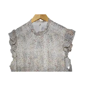 Loft Blouse Women XL White Multi Excellent Ruffle Mock Neck Sleeveless Speckle thumbnail 2