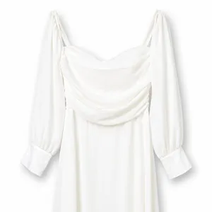 NEW Lulus Lux Bridal Adorna White Off-the-Shoulder Semi-Sheer Chiffon Maxi Dress thumbnail 6