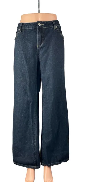 Edikted Women's Black Dark Wash High Rise Wide Leg Baggy Denim Jeans Size XL thumbnail 1