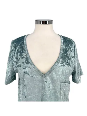 POL Jen Crushed Velvet Short Sleeve Tee Blue Sage Size Large Boho Retro Casual thumbnail 2