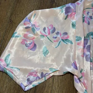 VTG Victorias Secret‎ Gold Label Floral Satin Robe Lace Light Pink Romantic sz M thumbnail 6