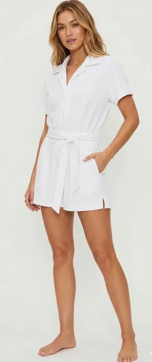 Beach Riot White Terry Cloth Snap Front Belted Romper Size‎ Large NEW thumbnail 1