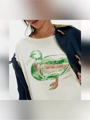 NWT Free People We The Free Graphic Camden Pullover - duck combo mallard - Large thumbnail 8