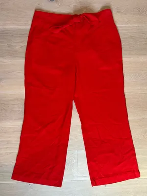 Anthropologie Red Linen Tie Front Cropped Wide Leg Pants Women’s Size 14 thumbnail 1
