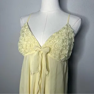 Y2K Vintage LA Intimates Butter Yellow Chiffon Rosette Babydoll Lingerie thumbnail 3