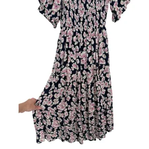 Abercrombie & Fitch Womens Floral Smocked Puff Sleeve Tiered Midi Dress Sz Small thumbnail 12