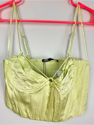 Zara Satin Corset Crop Top in Pale Green Small NWT Festival Date Night Spring thumbnail 5