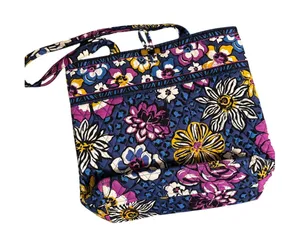 Vera Bradley Tote Bag Womens Medium Blue Floral Leopard Quilted Cotton Shoulder thumbnail 1