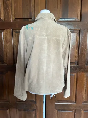 Coldwater Creek Women's L Tan‎ Genuine Suede 100% Leather Jacket Floral Applique thumbnail 4
