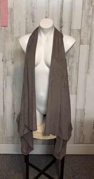 Max Studio Taupe Faux Suede Open Front Draped Vest Sleeveless Size M thumbnail 1