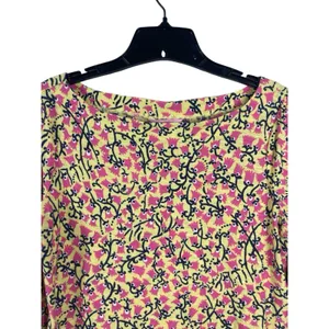 Lilly Pulitzer Cotton Slub Yellow Pink Short Bell Sleeve Top Summer Vacation L thumbnail 2