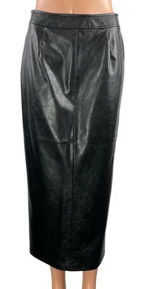 Zara Women's Black Leather High Waisted Fitted Maxi Straight Pencil Skirt Size S thumbnail 1