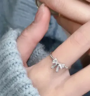 Adjustable Silver Bow Ring thumbnail 1