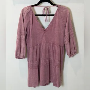 Mustard Seed Pink Boho Babydoll Mini Dress with V-Neck Size Small thumbnail 5