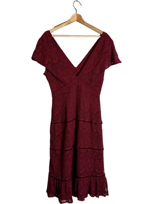 Foxiedox Anthropologie Clarinda Tiered Dress Women's Large Red Lace Formal Party thumbnail 5