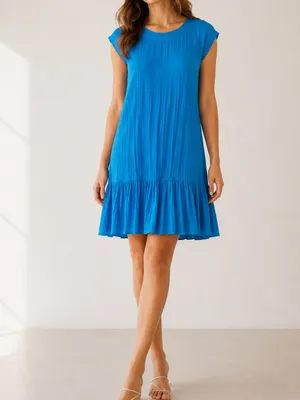 Anthropologie Maeve Blue Pleated Drop Waist Tunic Boho Babydoll Mini Dress thumbnail 10