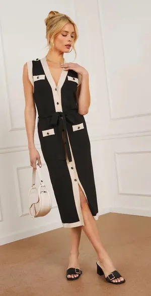 Fore Sleeveless Tie-Front Button Up Midi Dress thumbnail 1