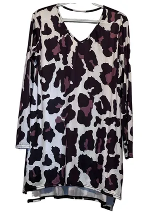 Unknown Brand & Size Women's Black & Brown Cow Print V-Neck‎ Long Sleeve Shirt thumbnail 1
