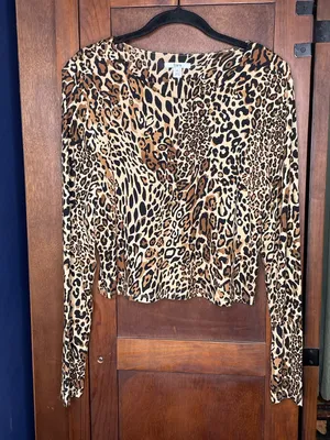 Bar III Leopard Print Long Sleeve Top Y2K Animal Print Edgy Cool Girl Size XL thumbnail 2