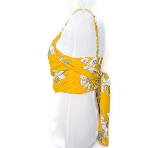 Goodnight Macaroon Boho Tropical Resort Drape Accent Tie Camisole Crop Top S Yellow Floral‎ White thumbnail 7