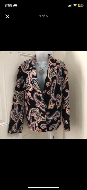 Retro Whimsygoth Gothic Black pink paisley blazer jacket coat shirt multicolored Size L-Measurement in pics thumbnail 7