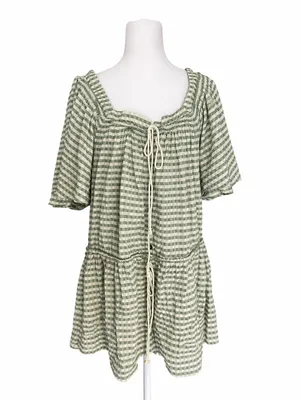 Free People County Line Romper Green Combo XS Oversized Square Neck Gingham Boho thumbnail 2