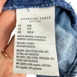 American Eagle‎ Outfitters Womens Plaid Cropped Hoodie Shirt XXS Blue Distressed thumbnail 6