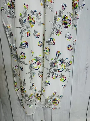 Buddy Love Atlas Sequin Caftan Maxi Dress Sz L White Floral V-Neck Relaxed Fit thumbnail 3