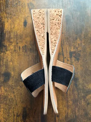 Matisse Beach Baja black brown suede leather wedge square toe slides sandals 8 thumbnail 5