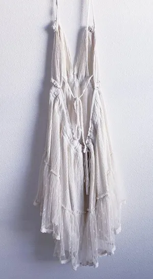 Free People 100 Degree Ivory White Lace Ruffle Mini Halter Dress thumbnail 6