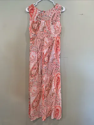 Old Navy Women’s Small Coral and Cream Paisley Sleeveless Maxi Maternity Dress thumbnail 3