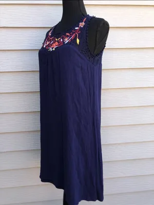 Xhilaration Boho Embroidered Lace Halter Dress Navy Blue Size S Mini Flirty thumbnail 5