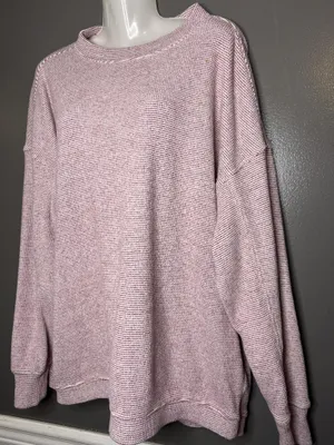 Aerie Sweater Womens Medium Pink Striped Waffle Knit Crew Neck Pullover Cozy thumbnail 4