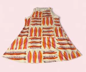 Source Unknown Cream Mini Dress with Pink & Orange Fish Print thumbnail 1