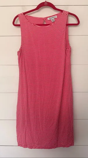 Tommy Bahama Women’s Medium Pinkish Red White Striped Dress Stretchy thumbnail 1