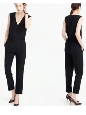 J Crew Black Size 4 Sleeveless Elastic Waist Crop Jumpsuit Romper thumbnail 2