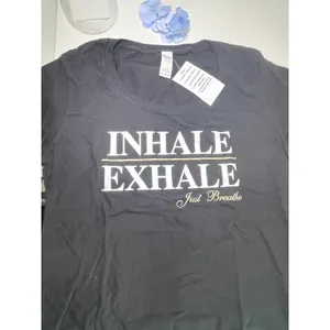 Gildan Softstyle Ladies Inhale‎ Exhale Just Breathe Graphic T-Shirt Black Medium thumbnail 3