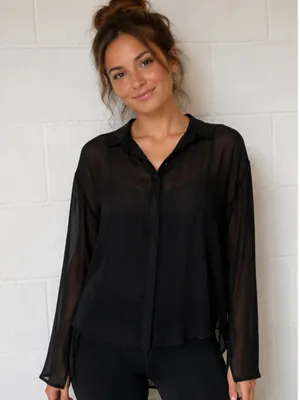 Fred David large sheer black button down thumbnail 1