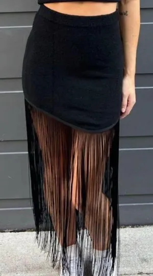 Boutique Fringe Skirt Black thumbnail 1